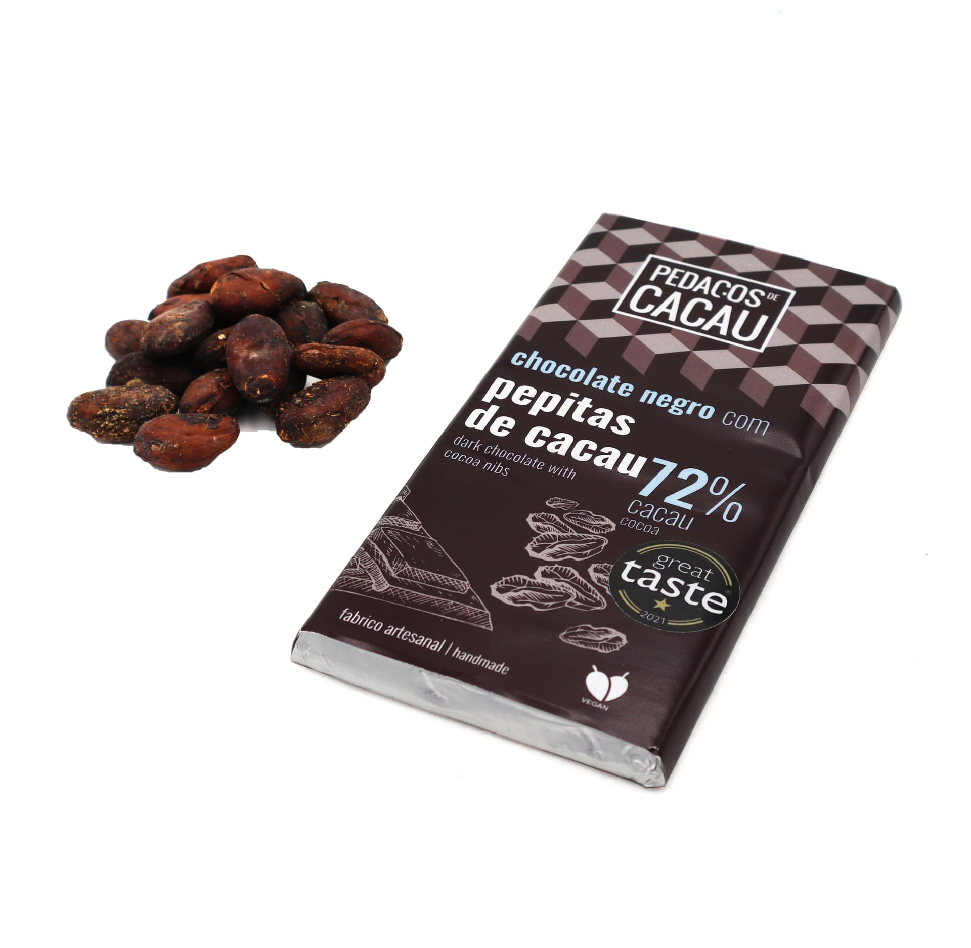 Tablete chocolate negro vegan pepitas cacau
